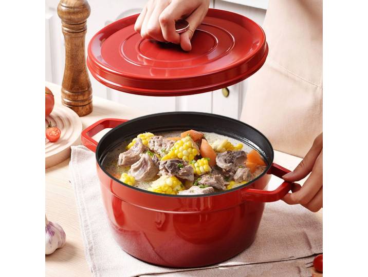 Marmite à soupe en fonte émaillée antiadhésive de 9,5 pouces avec couvercle, compatible gaz et induction, pour la cuisine domestique