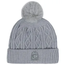 Cavallo Madisen elegante Strickmütze mit aufwändigem Zopfmuster und tonigem Kunstfellbommel grey melange Sportswear HW 2024, Größe: 1