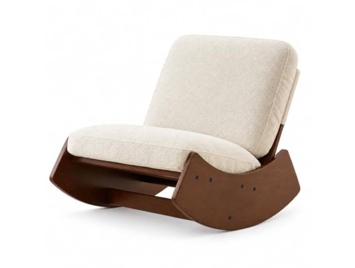 Jastoery Schaukelstuhl, Massivholz, Polster, Gleitstuhl,Weiß Polsterung, Massivholzrahmen, sanfte Gleitbewegung, für Babyzimmer und Wohnzimmer