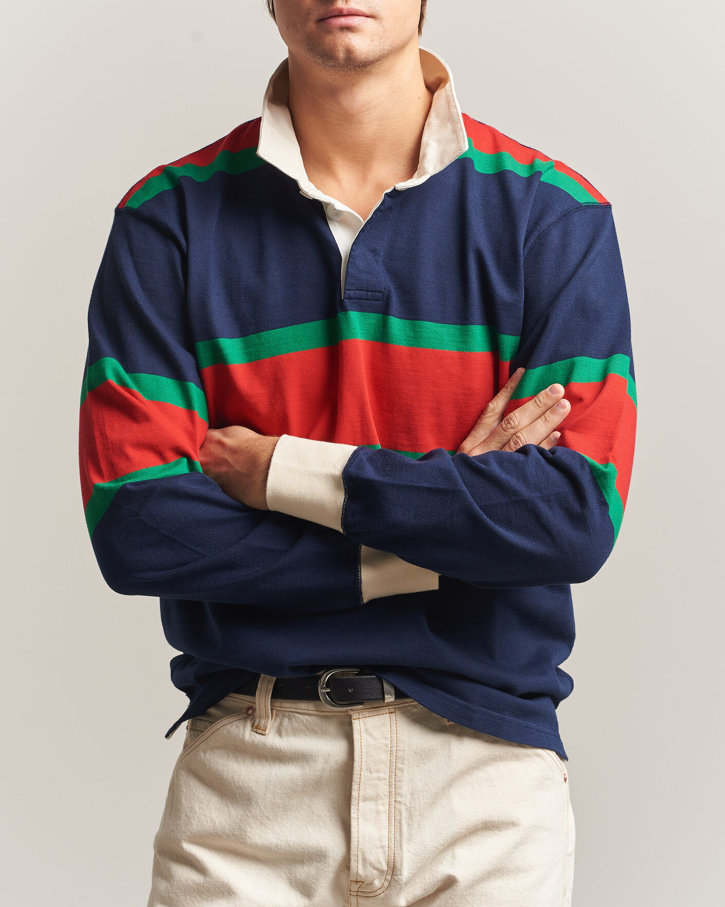 Drake's Middle Stripe Rugby Navy/Red/Green men S Blå