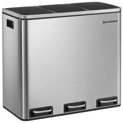 Songmics Abfalltrenner 3 Fächer 54 L silber, 61x55.5x31.5 cm