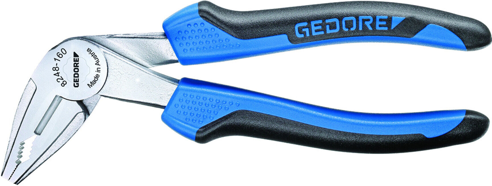 Gedore abgewinkelte Kombizange zum Schneiden/Halten/Drehen, induktiv gehärtete Präzisionsschneiden HRC 63-65, 8248-160 JC (2276585)