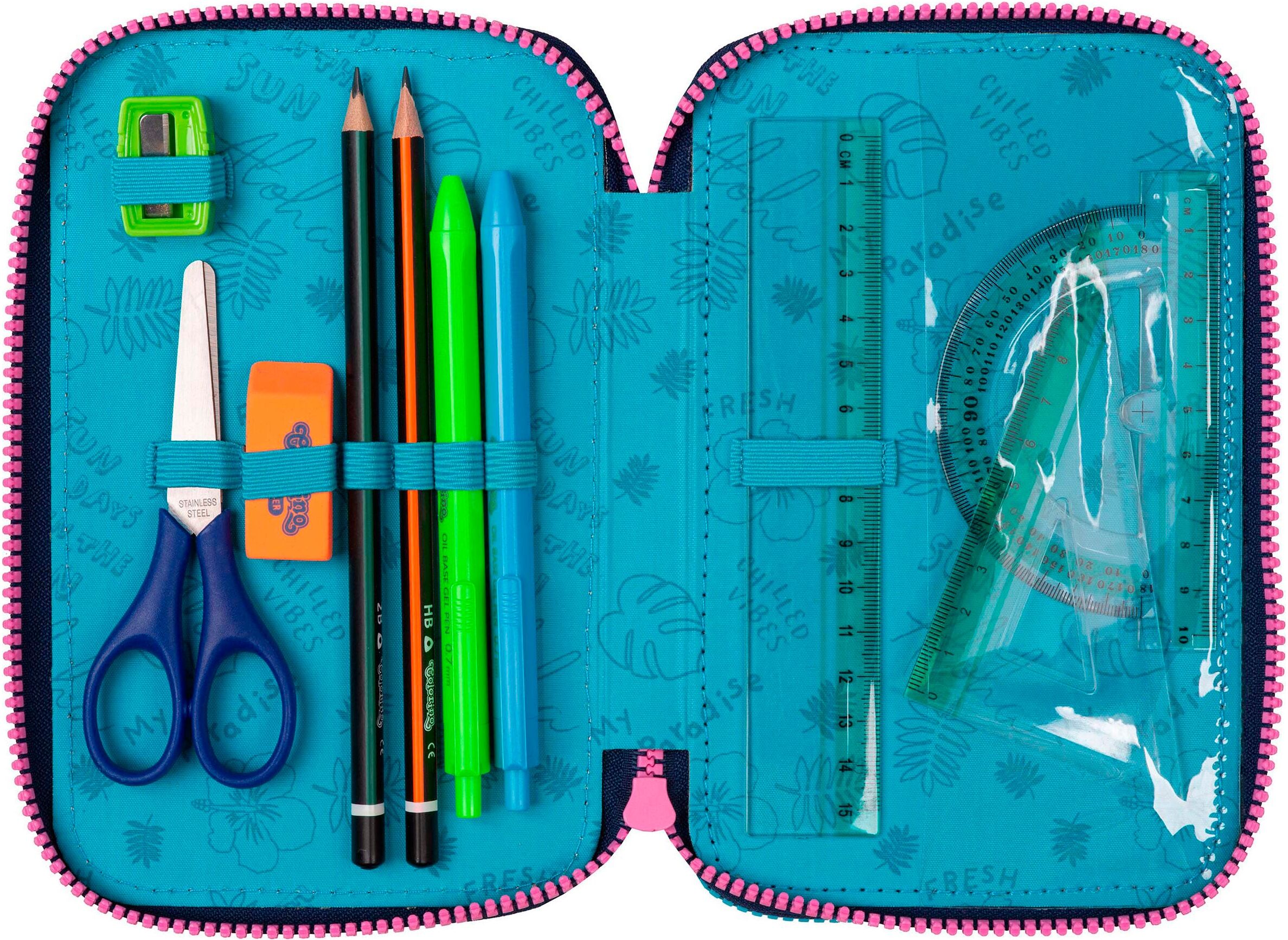 Federmäppchen COOLPACK "Etui, Disney, Stitch", Kinder, blau (stitch), Polyester, Schreibgeräteetuis Federmäppchen, befüllt