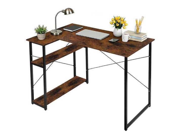 Bureau d'angle - LANTUS - Modele 4 - Double surface - Support écran & tour PC réglable - Rangements