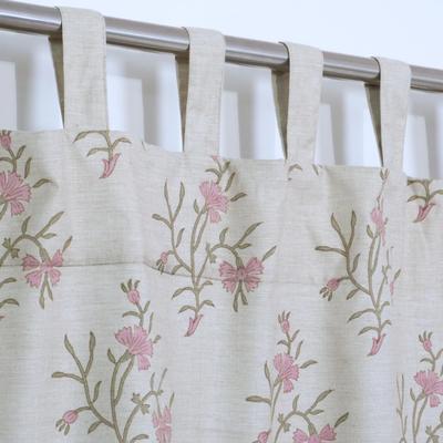 Fabdivine Floral Linen Blend Tab Top Curtain Panel Hand Block Printed Boho Farmhouse Decor - Daisy