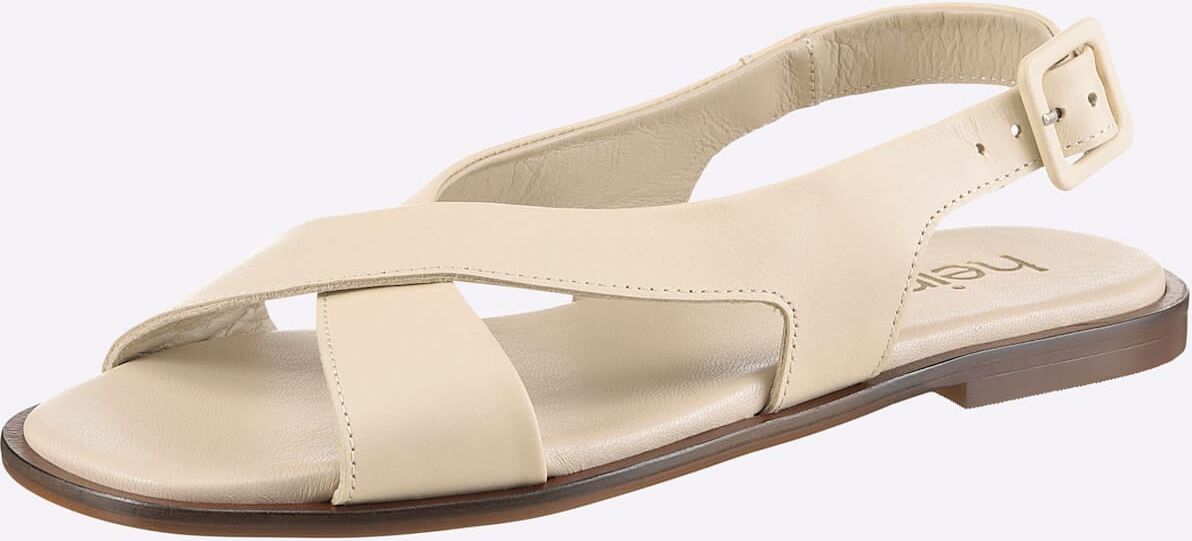 Sandale HEINE, Damen, Gr. 37, Leder, beige (creme), Schuhe Sandale creme 37, Leder