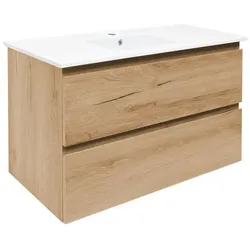 Badezimmerschrank 2 Schubladen mit Keramikwaschbecken SAT B-Way 99x50x45 cm BWAY2100OAKU4BI