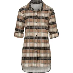 Klassische Bluse CLOUD 5IVE "CLOUD 5IVE Turn Up 3/4 Arm Bluse kariert small", Damen, Gr. L, camel, 100% Polyester, Blusen