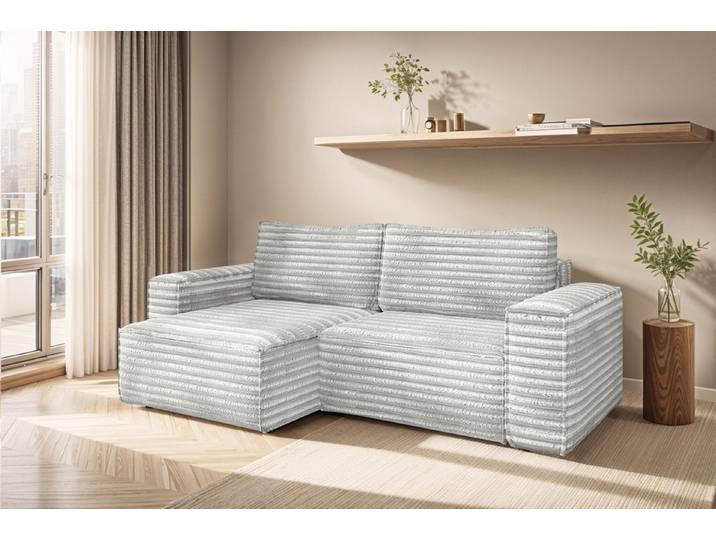 Fun Möbel Ecksofa Schlafsofa MADLEN Velourstoff Velo, Ottomane Links oder Rechts, inkl. Bettkasten