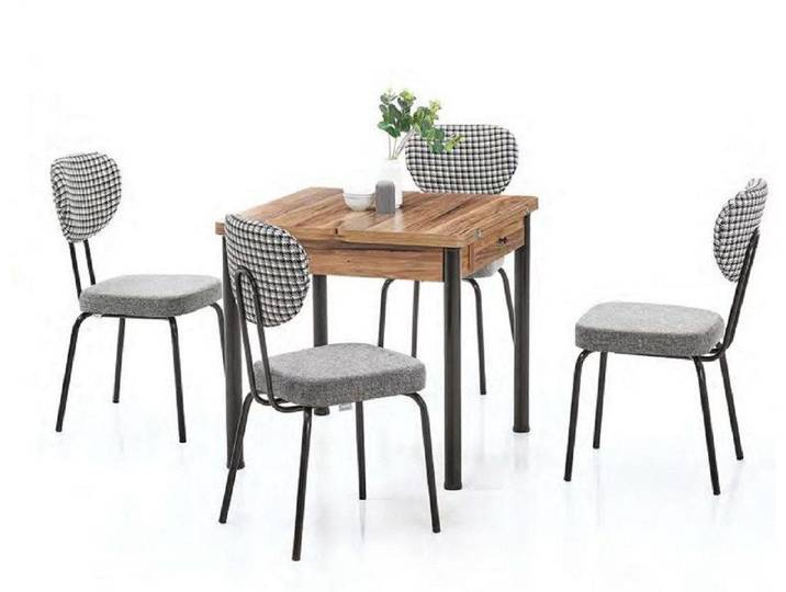 JVmoebel Essgruppe Ausziehbarer Esstisch aus Holz mit karierten Stühlen, (5-tlg., Esstisch + 4x Stühle), Made in Europa