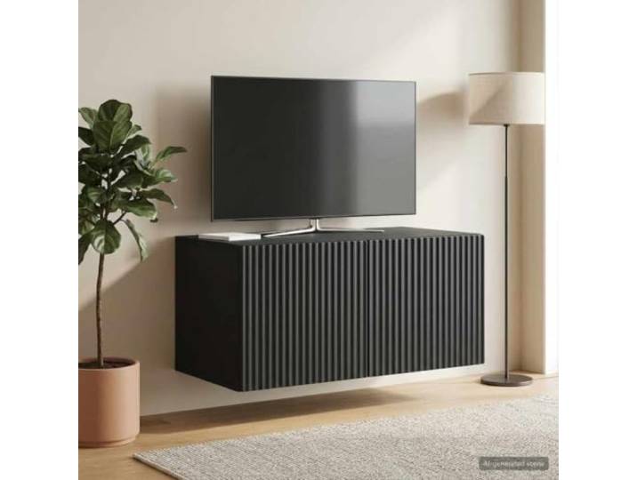 GKMBCVDFR Wandmontierter TV-Schrank 59,5 x 41 x 30 cm Schwarz Holzwerkstoff 90-Grad-Drehflügeltüren, wandmontiert, platzsparend, Holzwerkstoff, schwarz, modernes Design, vielseitig, einfache Reinigung