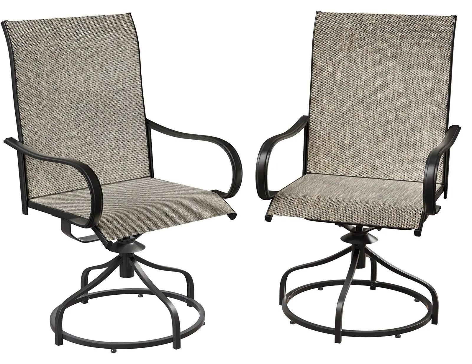 Gartenstuhl - 360° drehbarer Outdoor Essstuhl - Hohe Rückenlehne - Metallrahmen - Textilene Gewebe - Ergonomische Armlehnen - 60x61x102 cm - Braun