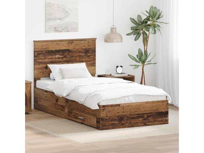 RJPLMFV Bettgestell, Holz, antik, 100 x 200 cm Mit Schubladen zur Aufbewahrung, modernes Kopfteil, silberfarbene Griffe, nachhaltiges Holz