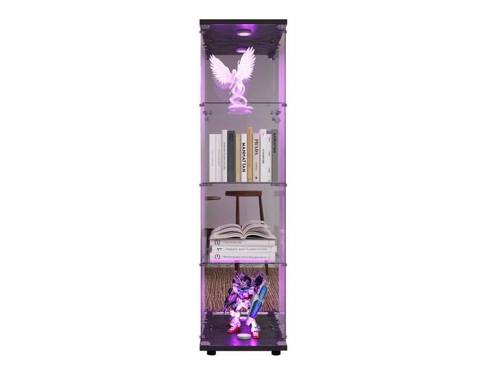 Shopentra Vitrine Hochglanz Weiß mit Glas & LED Beleuchtung, Schwarz, 42.5x164x36.5 cm, Esszimmer, Vitrinen, Vitrinenschränke