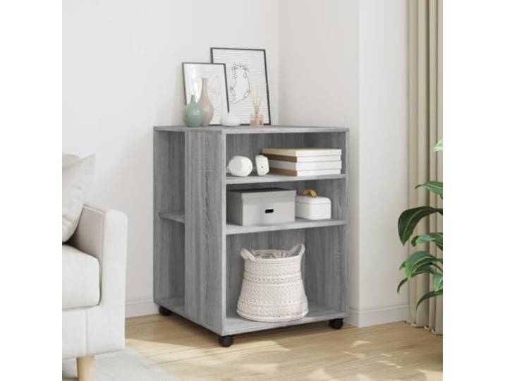 TUERYAFEK Beistelltisch mit Rollen Grau Sonoma 55x60x78 cm Holzwerkstoff Zwei Ablagen, vier Schwenkrollen, zwei feststellbar, pflegeleicht, für Wohnzimmer, Küche, Schlafzimmer