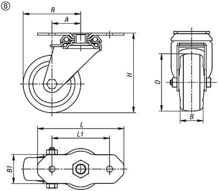 KIPP Lenkrolle Form B D125 B32 Polyurethan elektrisch (K2332.10125032)