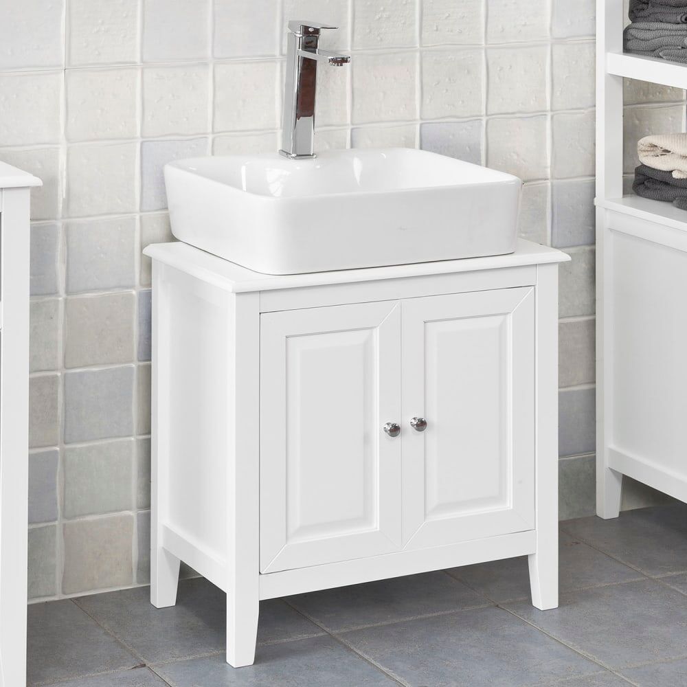 SoBuy Meuble sous vasque effet bois blanc Blanc 60x62x30cm