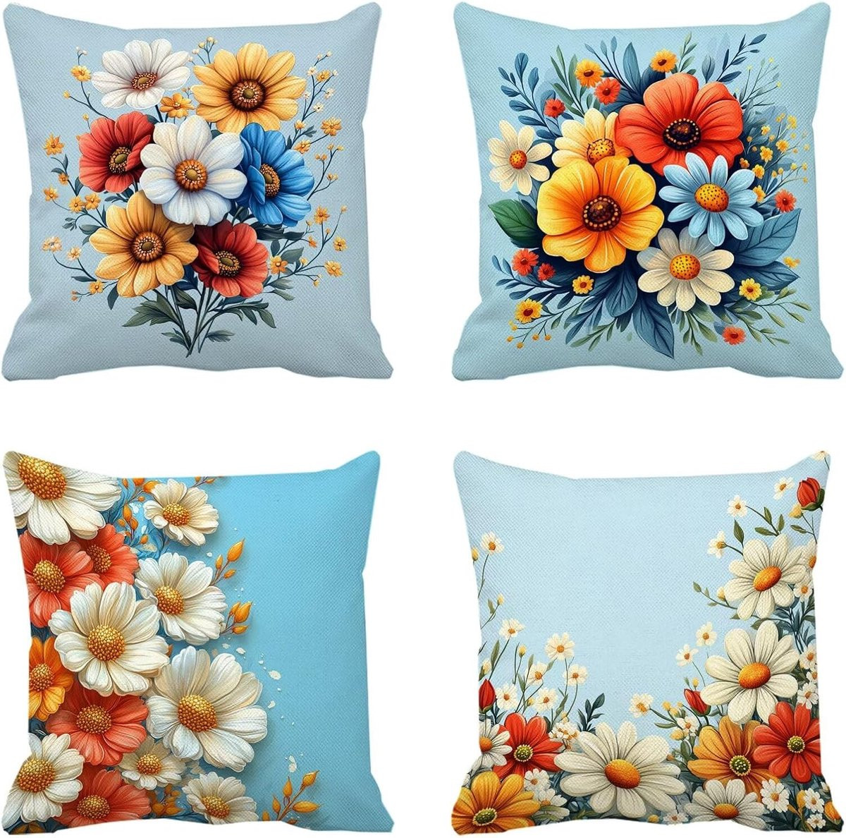 Waterdichte kussenhoes set met bloemenprint in linnen - 40 x 40 cm