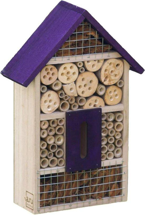 UNUS Insectenhotel Hout - Paars-Natuur - B/D/H: 36 x 24 x 9 cm