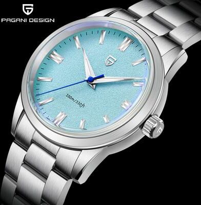 PRiME PAGANI DESIGN Quartz Watch For Men, Stainless Steel Case, AR Coating Sapphire, VH31 Sports Business Style iceblue