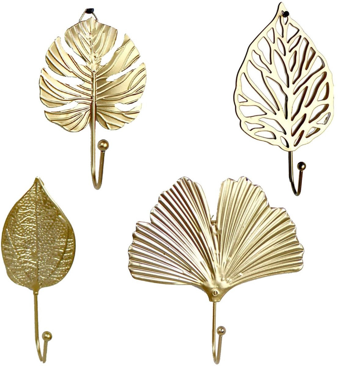 Dailygoody Wandhouder Bladvorm Goud - Mini Haken voor Kleding en Accessoires