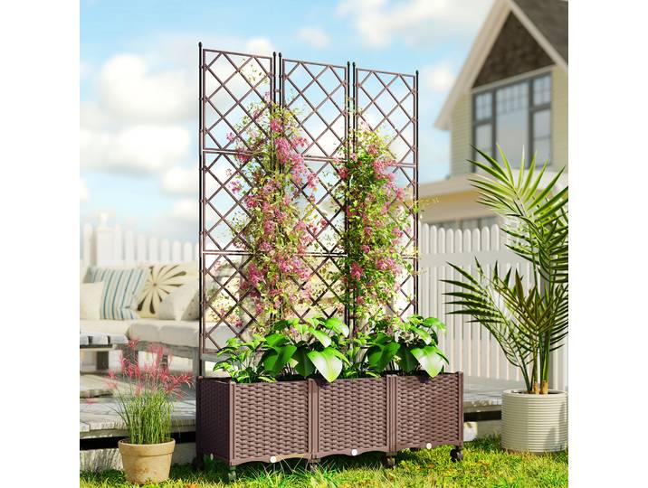 Outsunny Jardinière Treillis 120x40x192cm avec Roulettes Marron