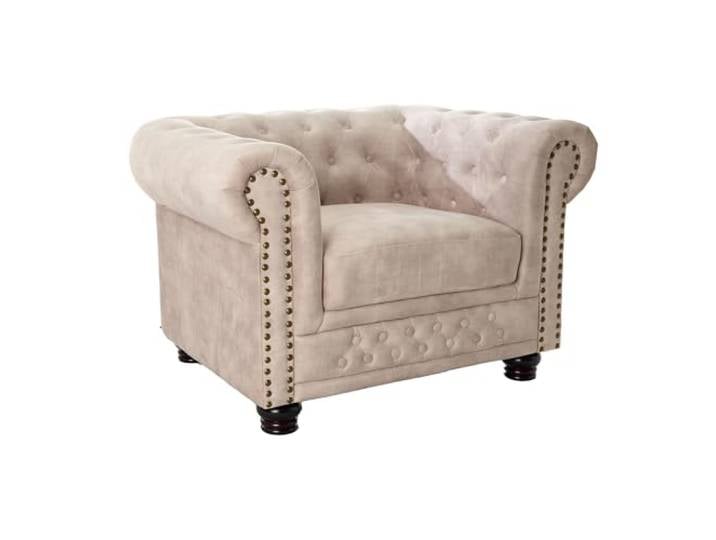 Riess Ambiente Sessel Chesterfield - Champagner - Samt Taschenfederkern Armlehne, Rundumbezug, Knopfheftung, Nietenbesatz, Ziersteppung, hoher Komfort, pflegeleicht, abnehmbar