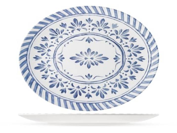H&H Set – 6 Ovale Teller Azulejo aus Melamin, Maße 35x26 cm – Bruchsicher & Dekoratives Fliesendesign