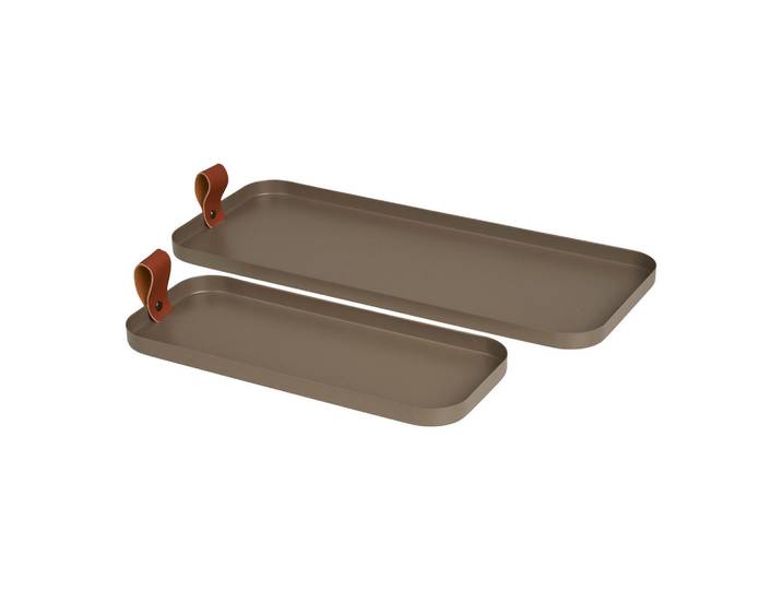 Serviertablett-Set Tray, Braun, Metall, 2-teilig, rechteckig,rechteckig, Geschirr, Tischkultur & Serviergeschirr, Tabletts