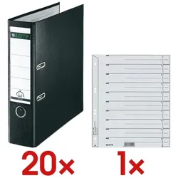 Leitz 20x Ordner »1010« inkl. 1x Trennblätter »1650« 200 g/m2 - 100 Stück schwarz, 8x31.8x28.5 cm