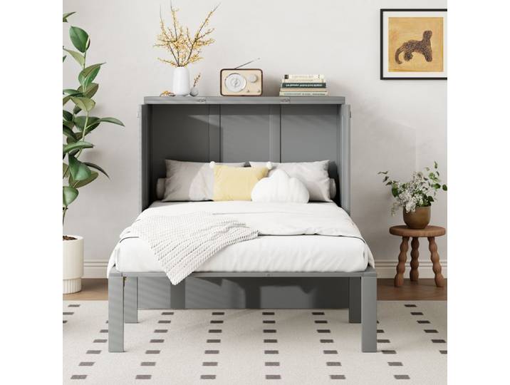 Lit escamotable vertical 90x200 avec sommier design gain de place gris