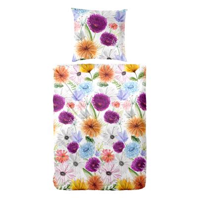 Bettwäsche PRIMERA "Mako-Satin-Bettwäsche Summer Time", lila, B/L: 155cm x 220cm, 1 Stk., 1 Stk., Mako-Satin, B/L: 80cm x 80cm, 2 Stk., Mako-Satin, Obermaterial: 100% Baumwolle, Bettwäsche, Bettwäsche, mit bunten Blumen