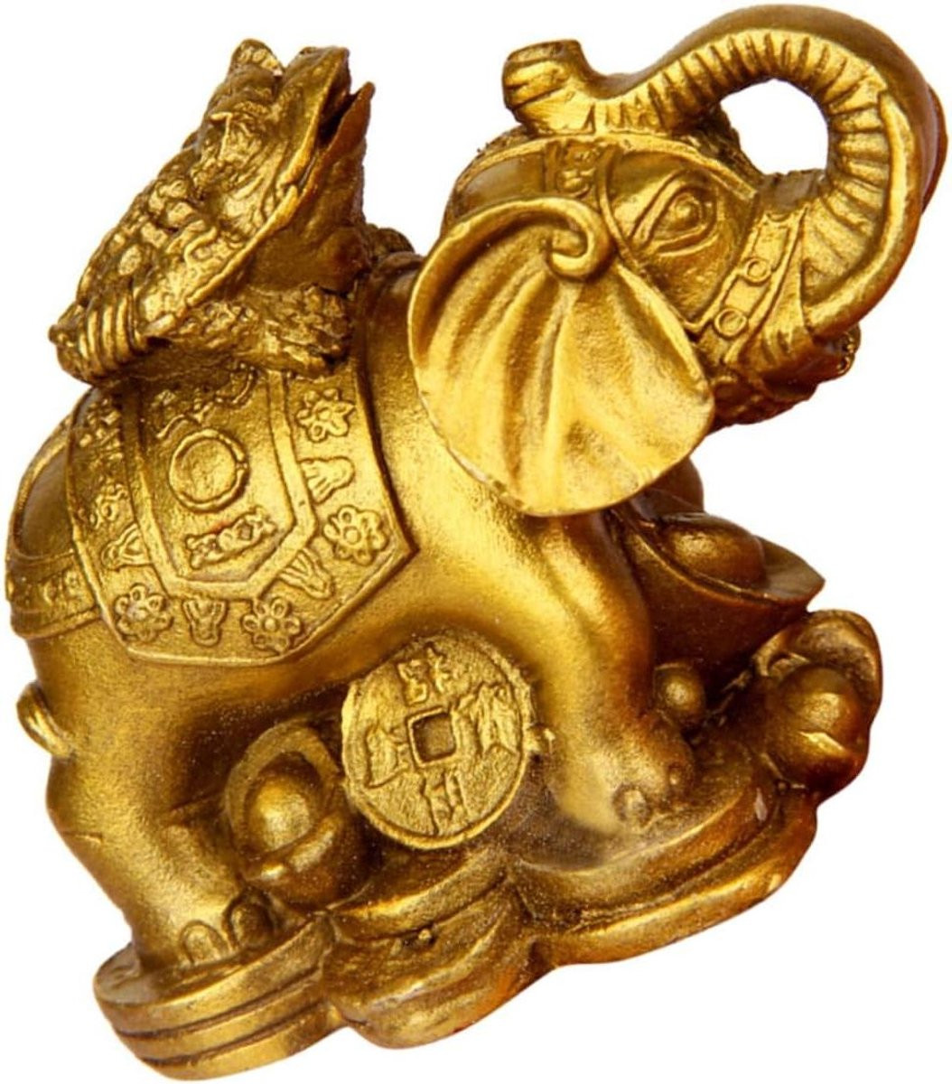 Messing Olifant Beeldje Decoratie Goud - Hoogte: 6,5 cm