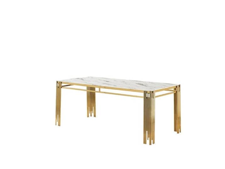 Table à manger Rectangulaire Gold Plateau effet Marbré Blanc – 150x90x75 cm – FLUTE