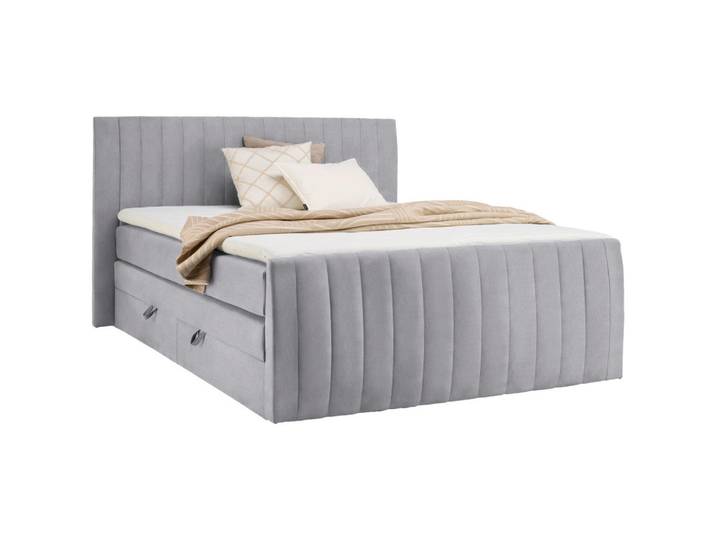 Boxxx Boxspringbett, Grau, Kunststoff, H3, Höhe ca. 19 cm, 160x200 cm, Bettkasten, gepolstertes Kopfteil, Stoffauswahl, in verschiedenen Größen erhältlich, Schlafzimmer, Betten, Doppelbetten