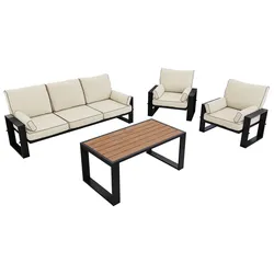 GARTENMÖBEL-SET ELBA: 1x Tisch, 1x Sofa, 2x Sessel - Beige