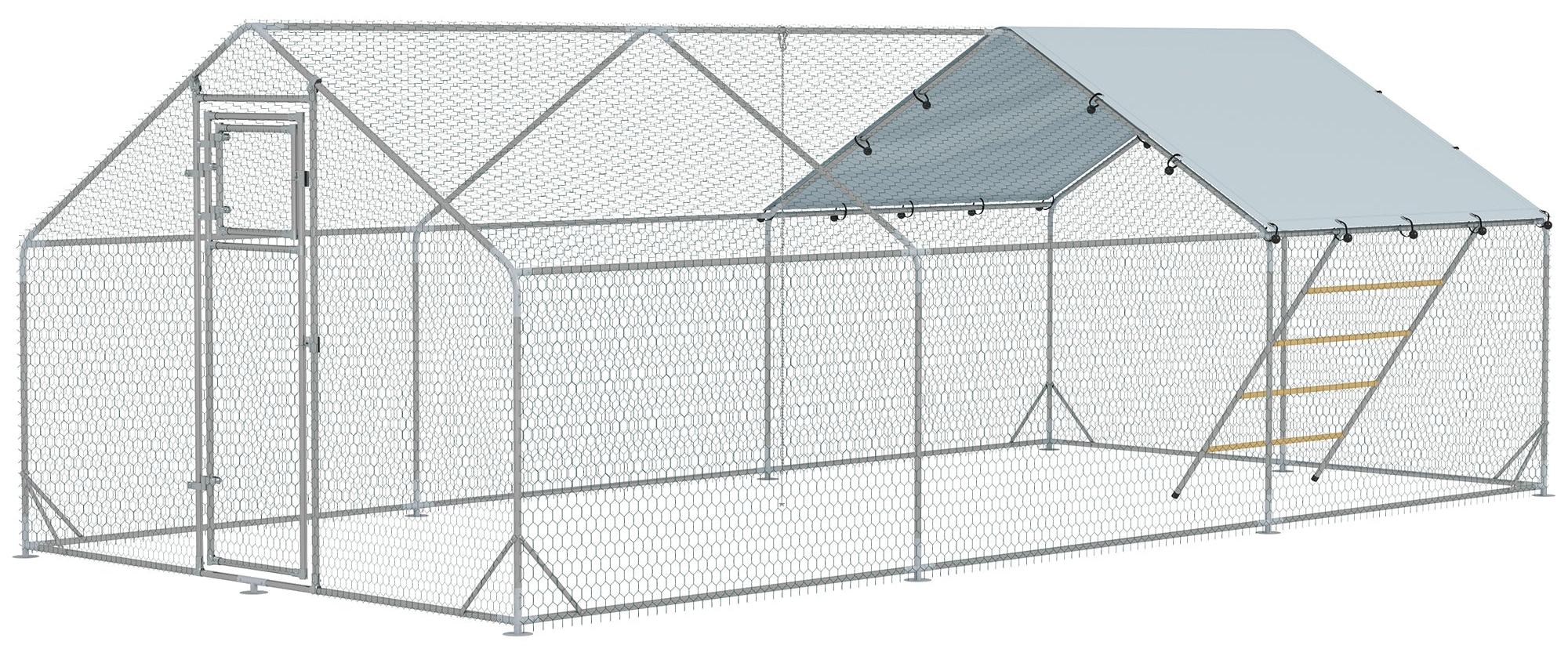 Hühnerstall für 18-24 Hühner | Farbe: Silber | Abmessungen: 300x600x195 cm