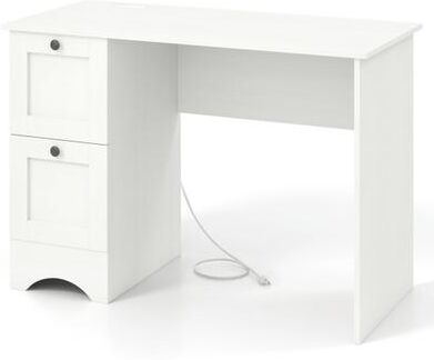 Costway 43 Inch Computer Desk with Charging Station for Living Room-White
