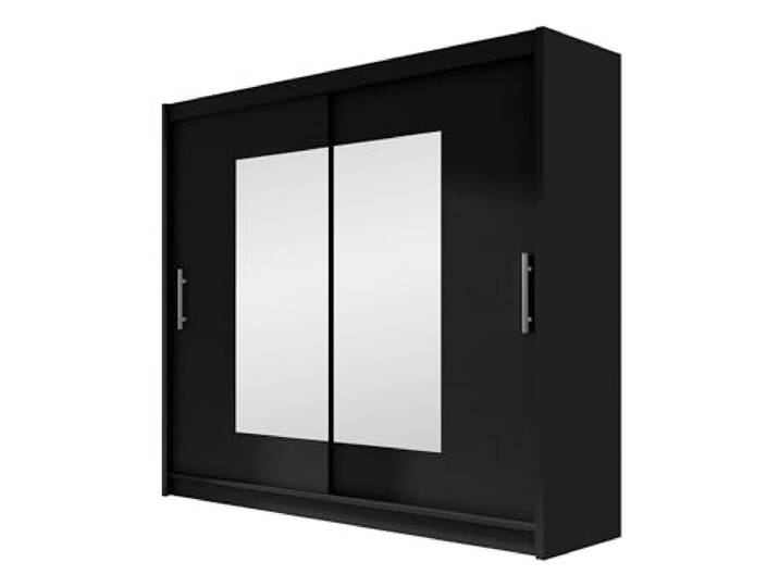 Mirjan24 Kleiderschrank mit Spiegel London VII, Schwebetürenschrank, Schiebetürenschrank, Modernes Schlafzimmerschrank 180x215x58cm, Garderobe, Schlafzimmer (Schwarz)