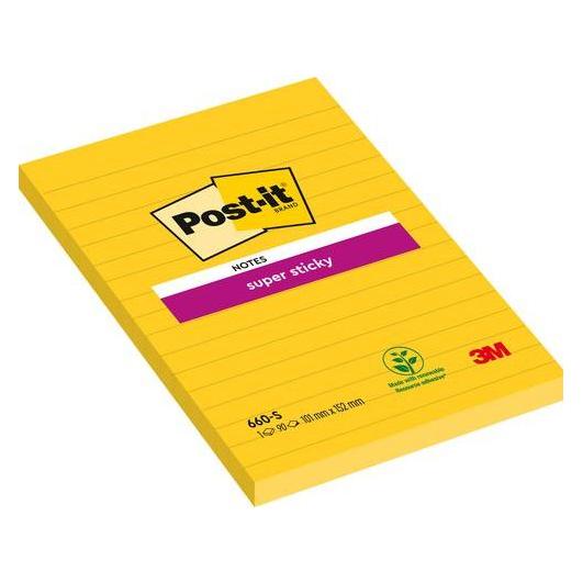 Post-it Haftnotizen Super Sticky 101 mm x 152 mm Gelb Rechteckig Liniert (152 x 101 mm) (660-S)