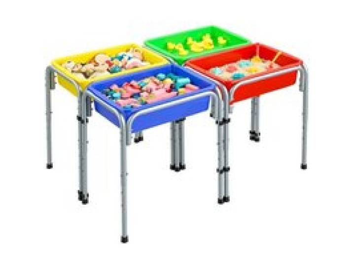 VEVOR Sensorischer Tisch, 4-Stationen-Aktivitätstisch mit Abnehmbaren Aufbewahrungsboxen & Rutschfesten Füßen, Rahmen aus Kohlenstoffstahl, Abgerundete Ecken, für Kinder im Alter von 3-6 Jahren