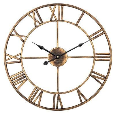Uplifted Goods Modern Large 3D Wall Clock With Roman Numerals retro Gold