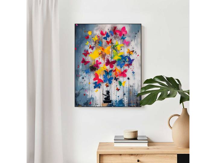 Kunstdruck Butterfly Balloon MDF - Mitteldichte Holfaserplatte Multicolor/Multicolor 40 x 50 x 3cm