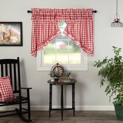 VHC Brands Annie Buffalo Check Ruffled Prairie Swag Set - Prairie Swag 36x36x18 - Prairie Swag 36x36x18