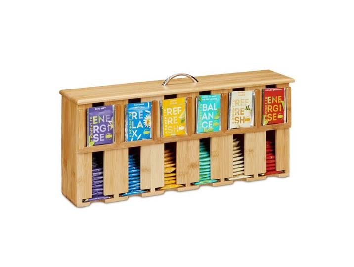 Relaxdays Thee organizer bamboe 6 vakken