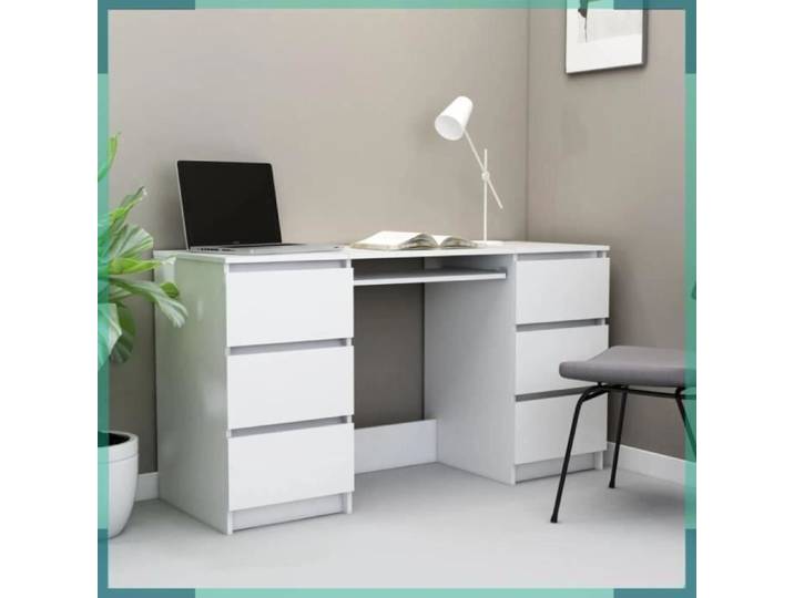 ASHATA Bureau Blanc 140x50x77 cm Bois d'ingénierie -FHE800810