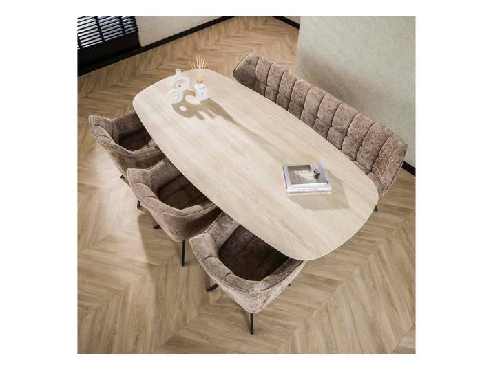 Maison ESTO Esstisch Esszimmertisch TRAVELLO Ovaler Design-Tisch Travertinoptik, abgerundete Kanten