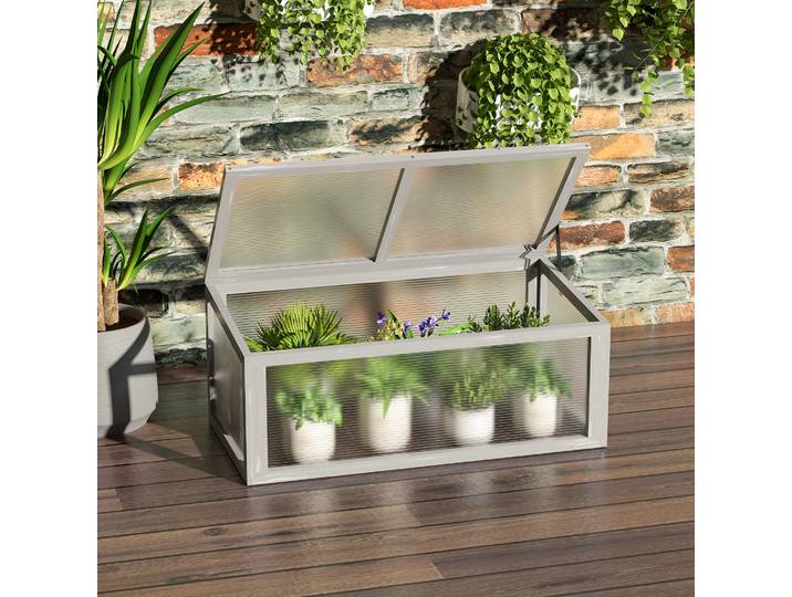 Outsunny Mini Serre Bois Sapin Gris Polycarbonate 90x46x40cm