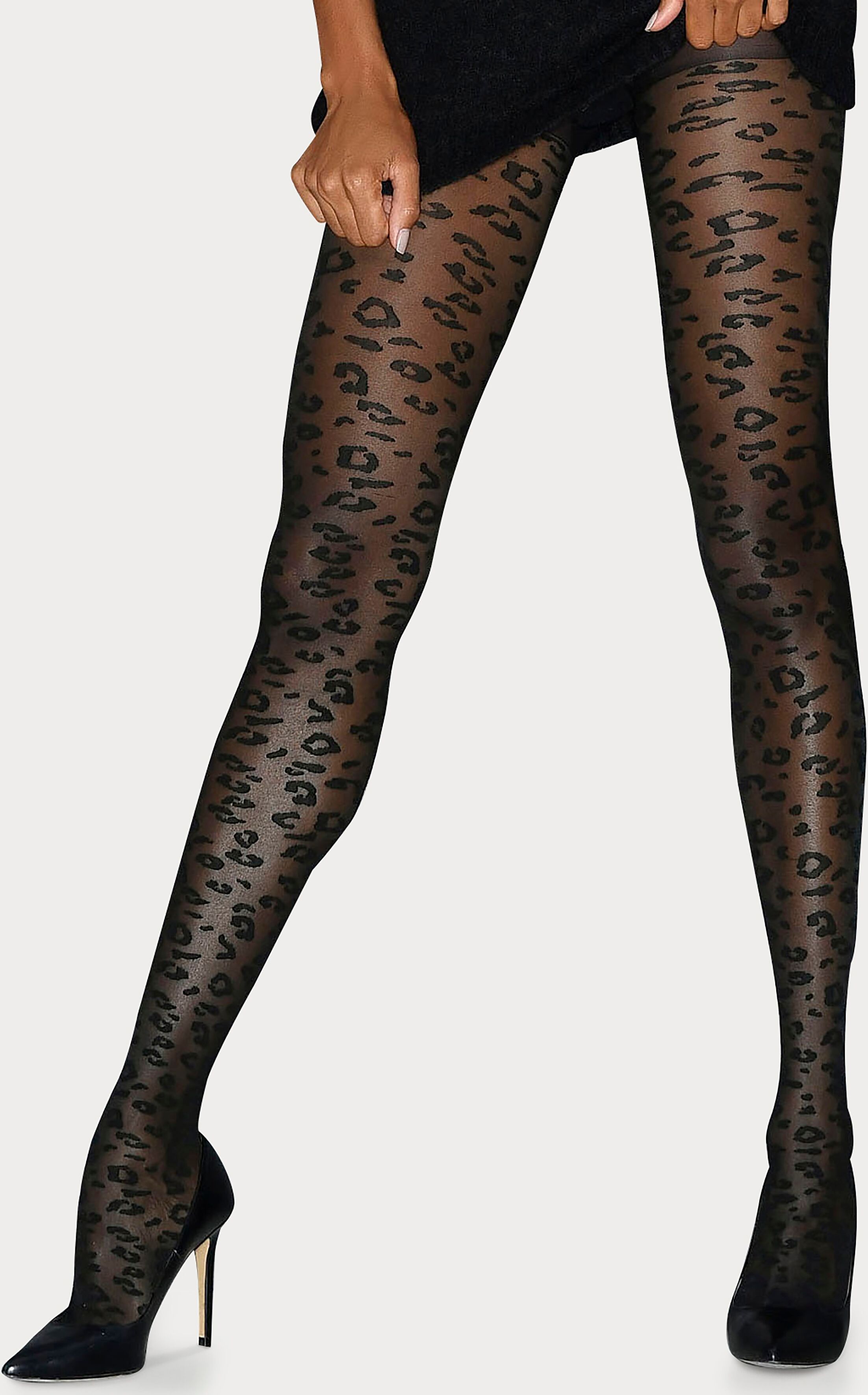 Feinstrumpfhose, Damen, Gr. 40/42, schwarz, Obermaterial: 92% Polyamid, 8% Elasthan, PETITE FLEUR GOLD BY LASCANA, Animal-Print, elastisch, Strumpfhosen Feinstrumpfhose, mit animal Muster