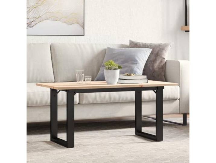 IBUQDDV Couchtisch O-Gestell 90x40x45cm Massivholz Kiefer und Stahl Massivholz Kiefer, Stahlgestell O-Form, robuste Platte, natürliche Maserung, rustikale Aststellen